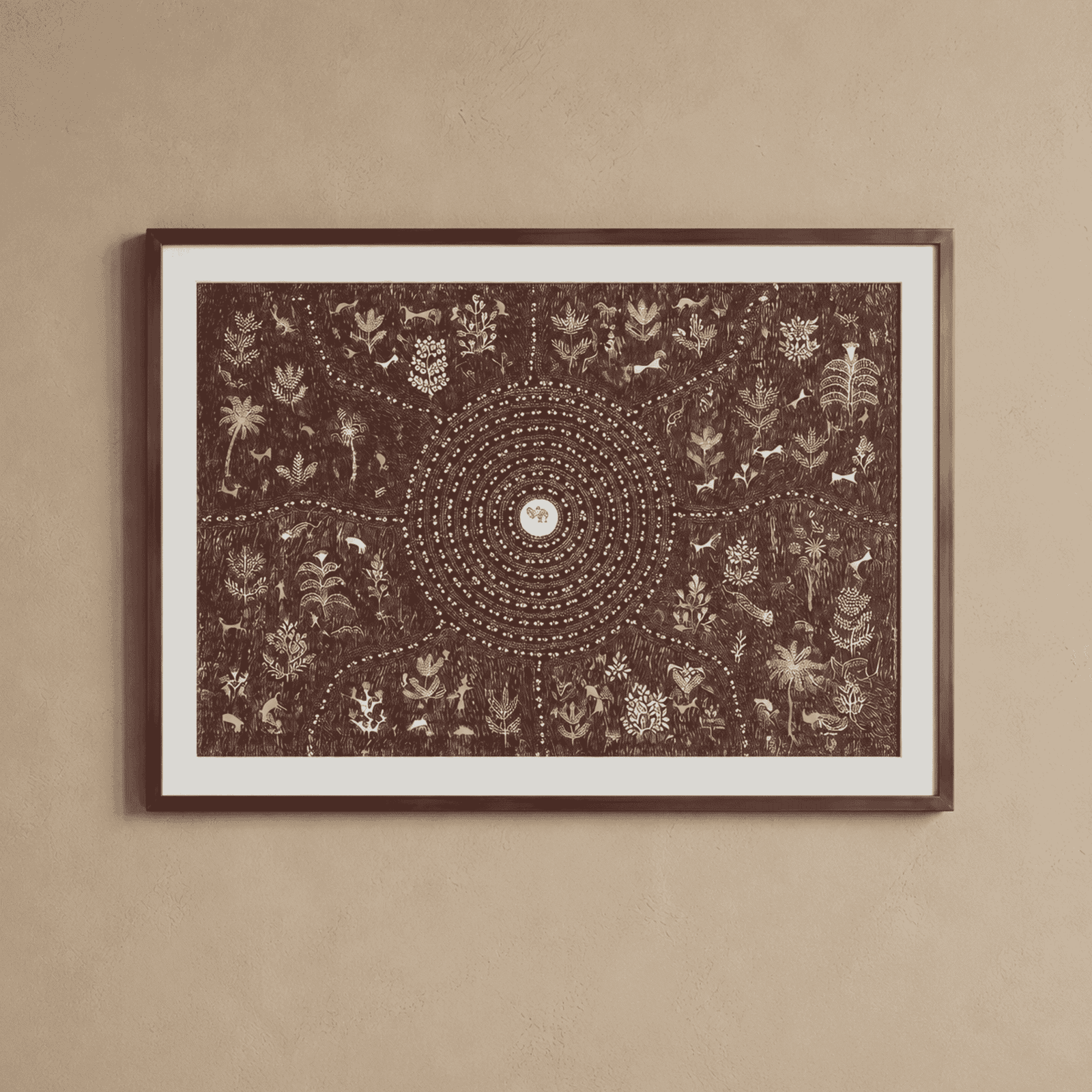Authentic Warli Sacred Spiral & Jungle Forest Painting