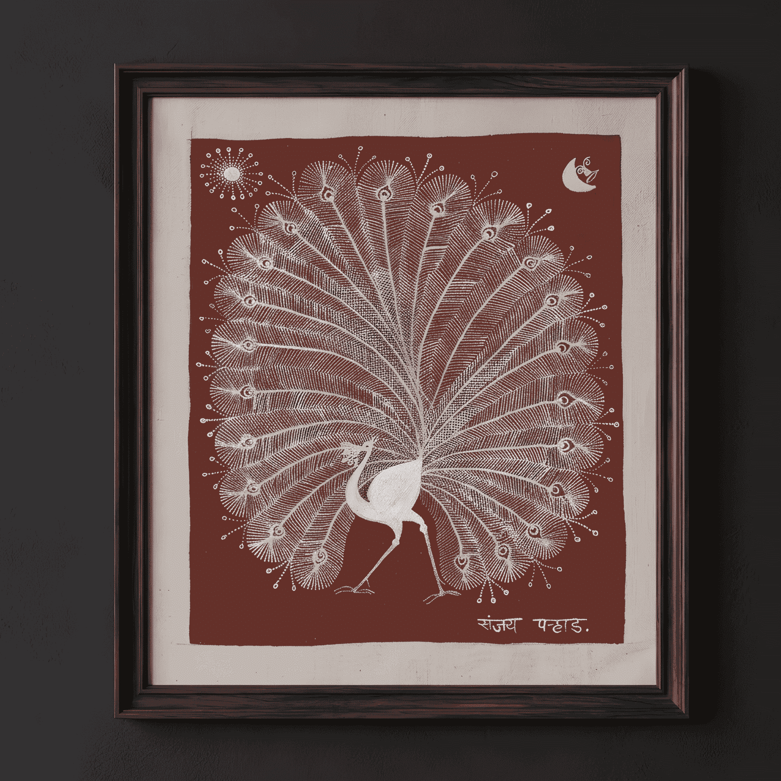 Moonlit Peacock – Tribal Folk Art Painting