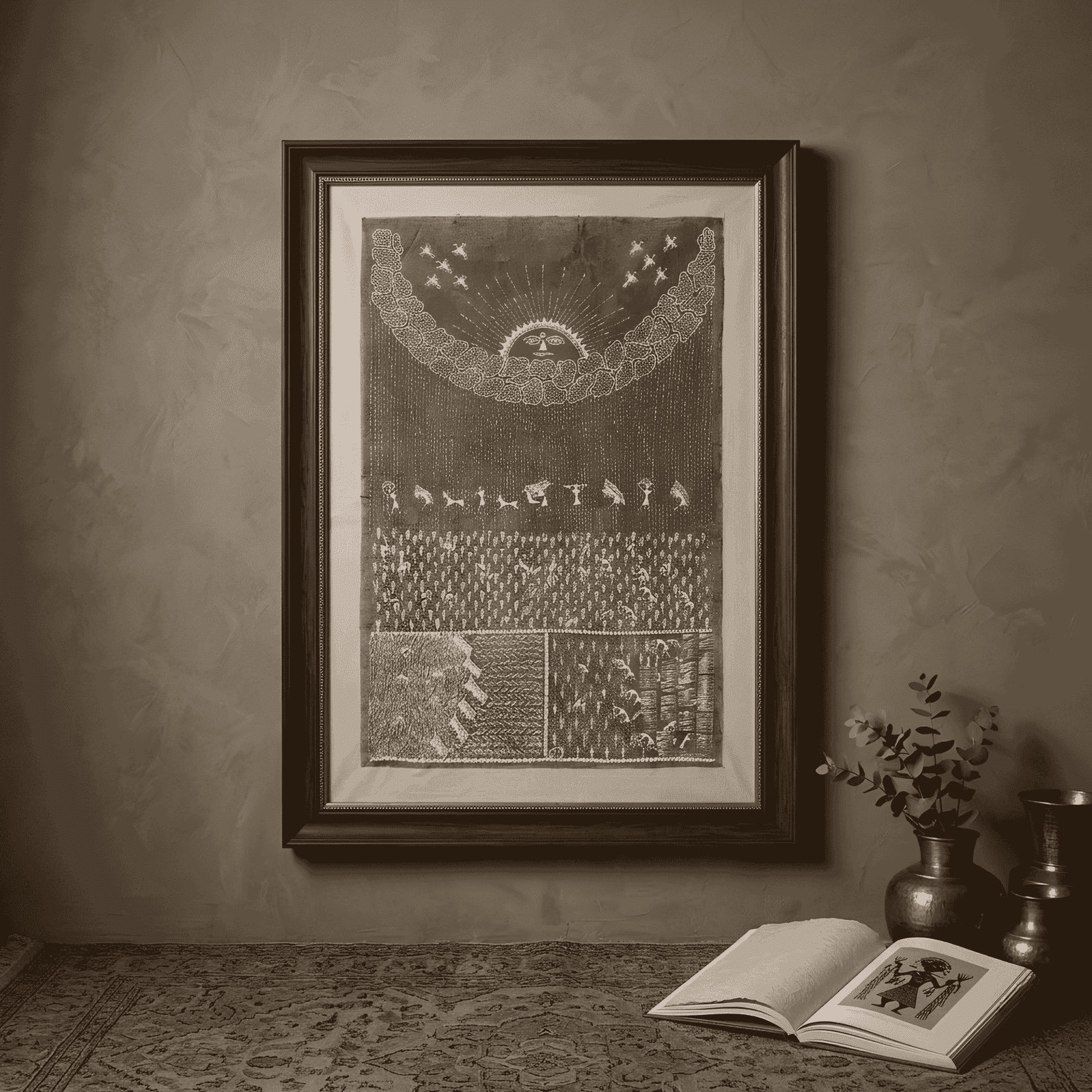 Authentic Warli Monsoon Rains & Sun God Painting alternate view