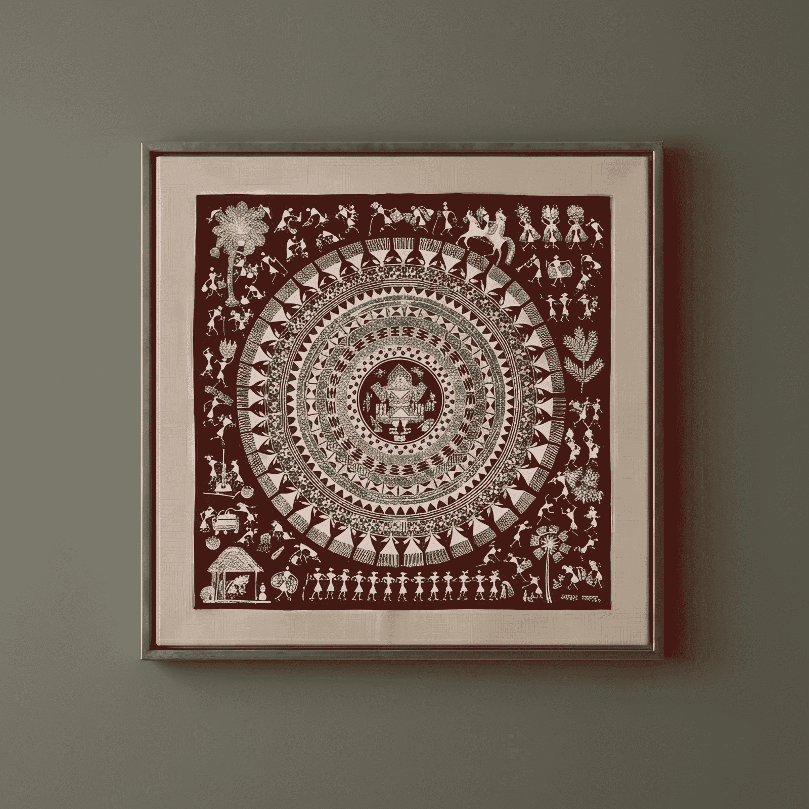 Authentic Warli Tree of Life & Spiraling Bird Flock
