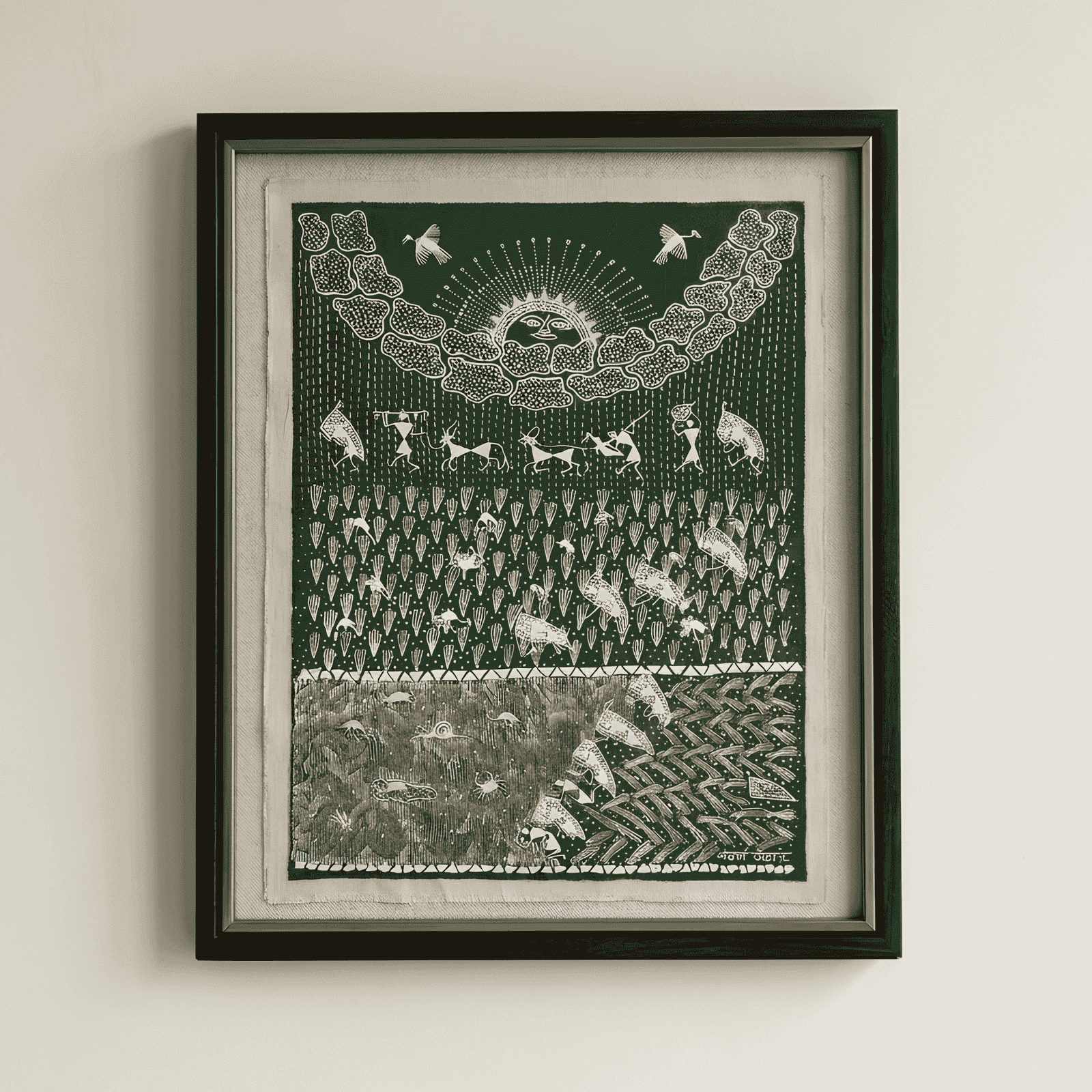Harvest Under the Sacred Sun” – Tribal Folk Art Painting