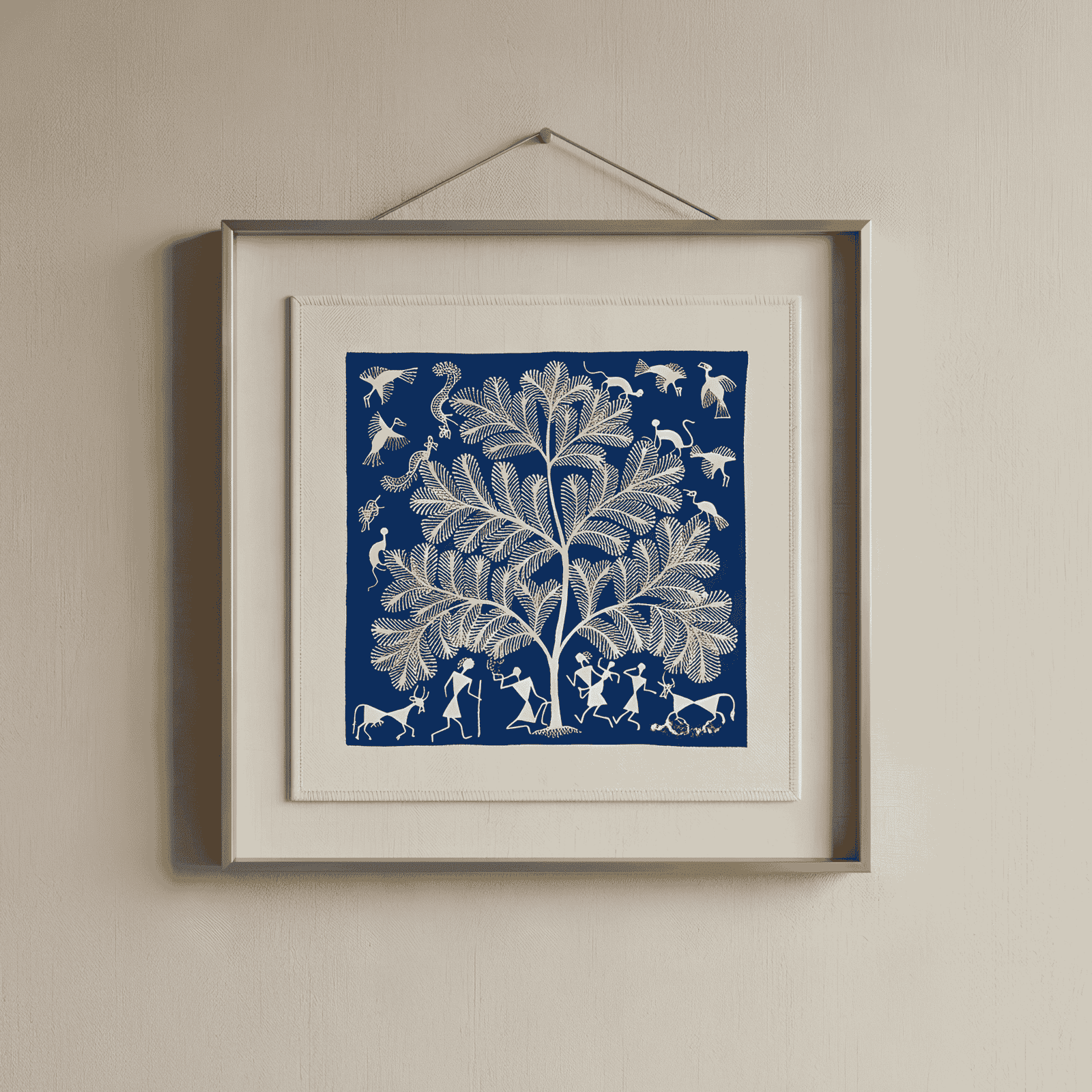 Authentic Handmade Warli Folk Art Painting – Tree of Life & Tribal Village Celebration