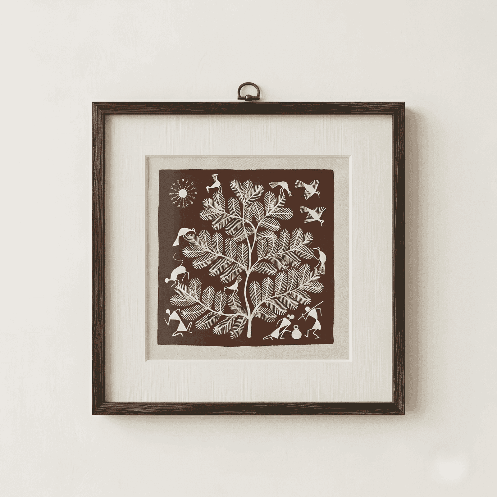 Authentic Handmade Warli Folk Art Painting – Sacred Tree of Life, Forest Wildlife & Tribal Village Scenes