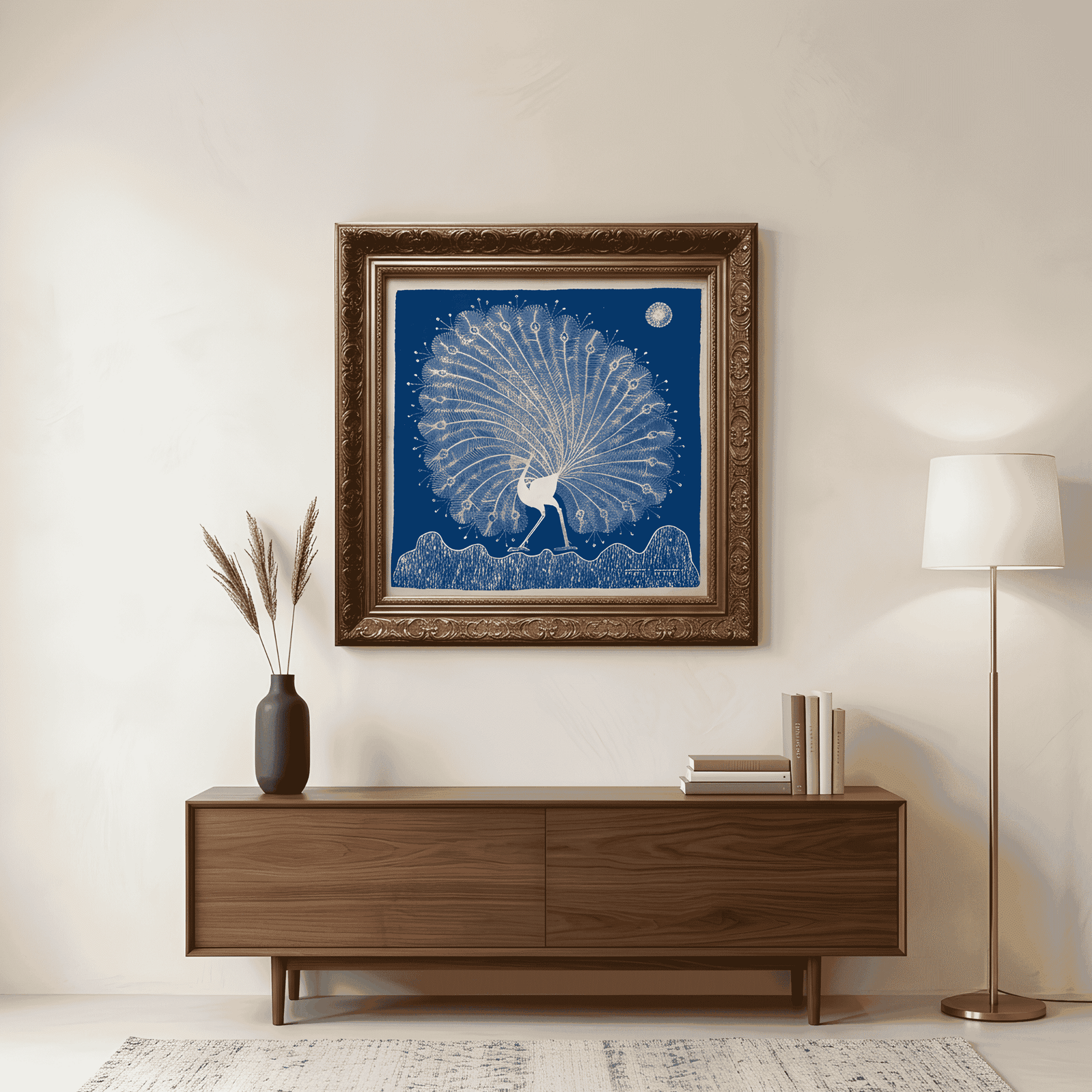 Handmade Warli Painting - Dancing Peacock alternate view