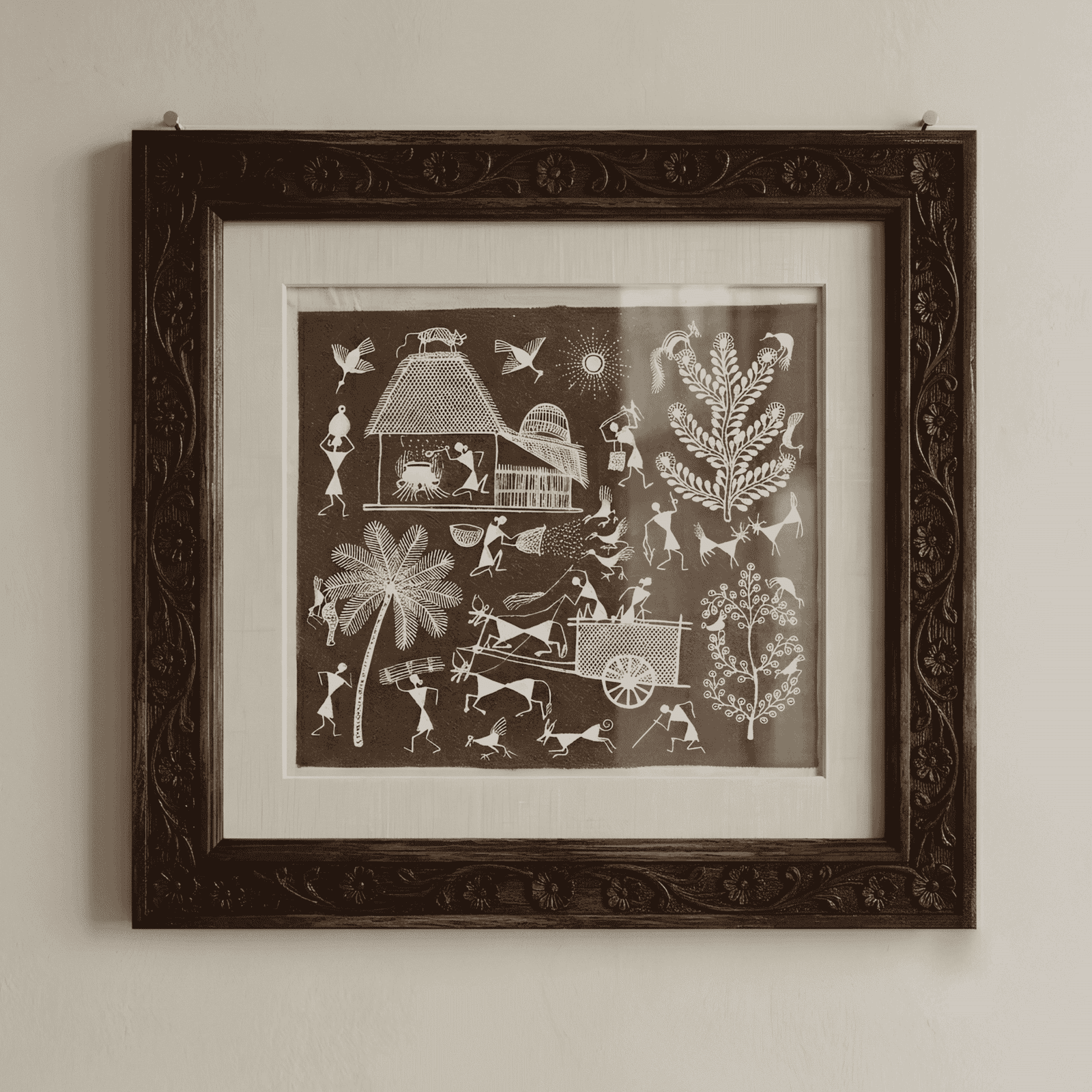 Authentic Warli Tribal Art Painting on Canvas by Sanjay Parhad – Traditional Indian Folk Art for Home Decor