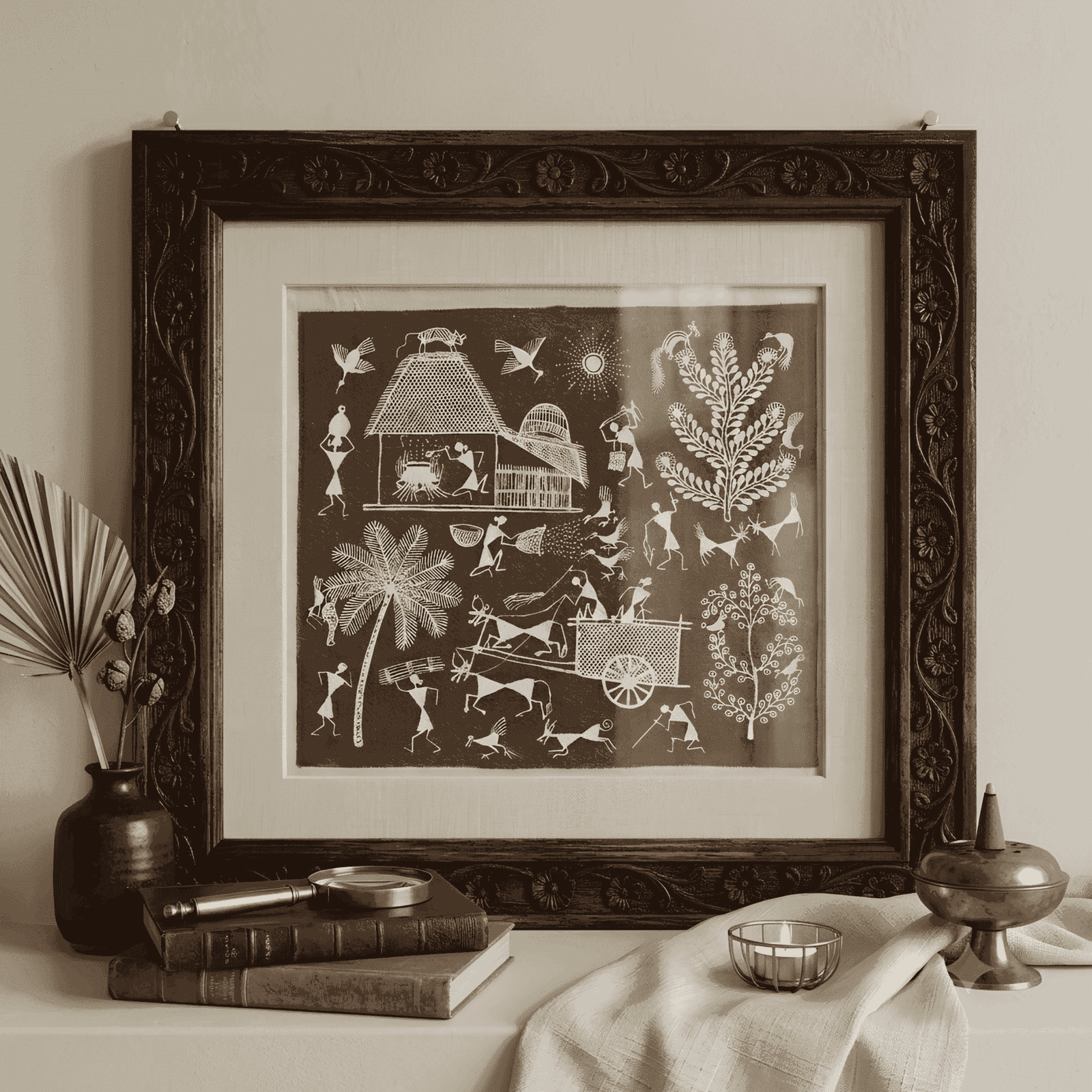 Authentic Warli Tribal Art Painting on Canvas by Sanjay Parhad – Traditional Indian Folk Art for Home Decor alternate view