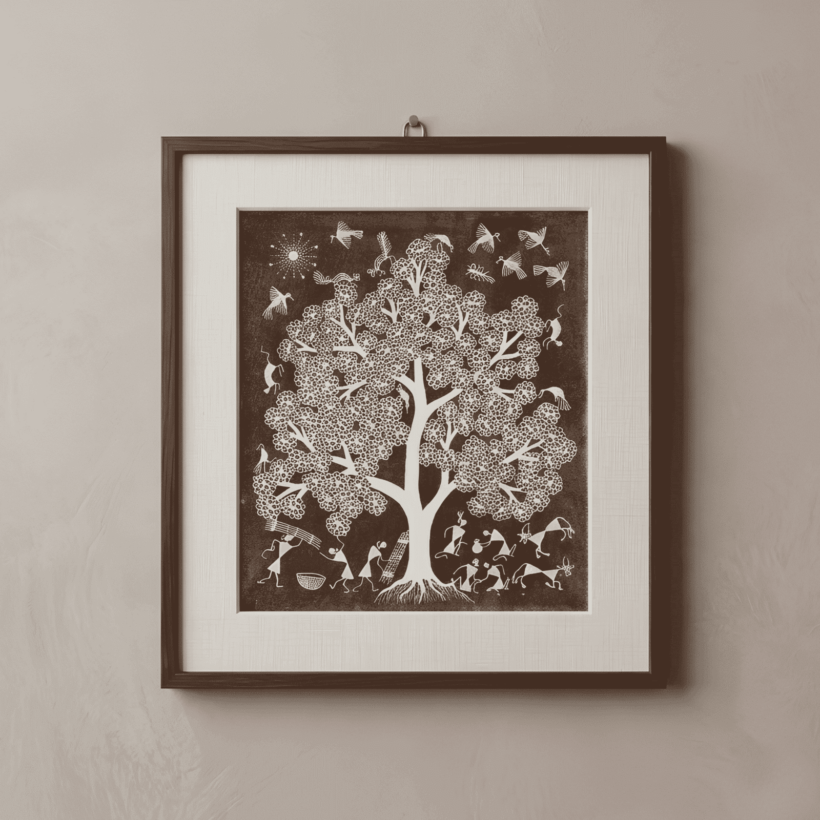 Authentic Warli Tree of Life Painting on Canvas by Sanjay Parhad – Traditional Indian Folk Art for Home Wall Decor