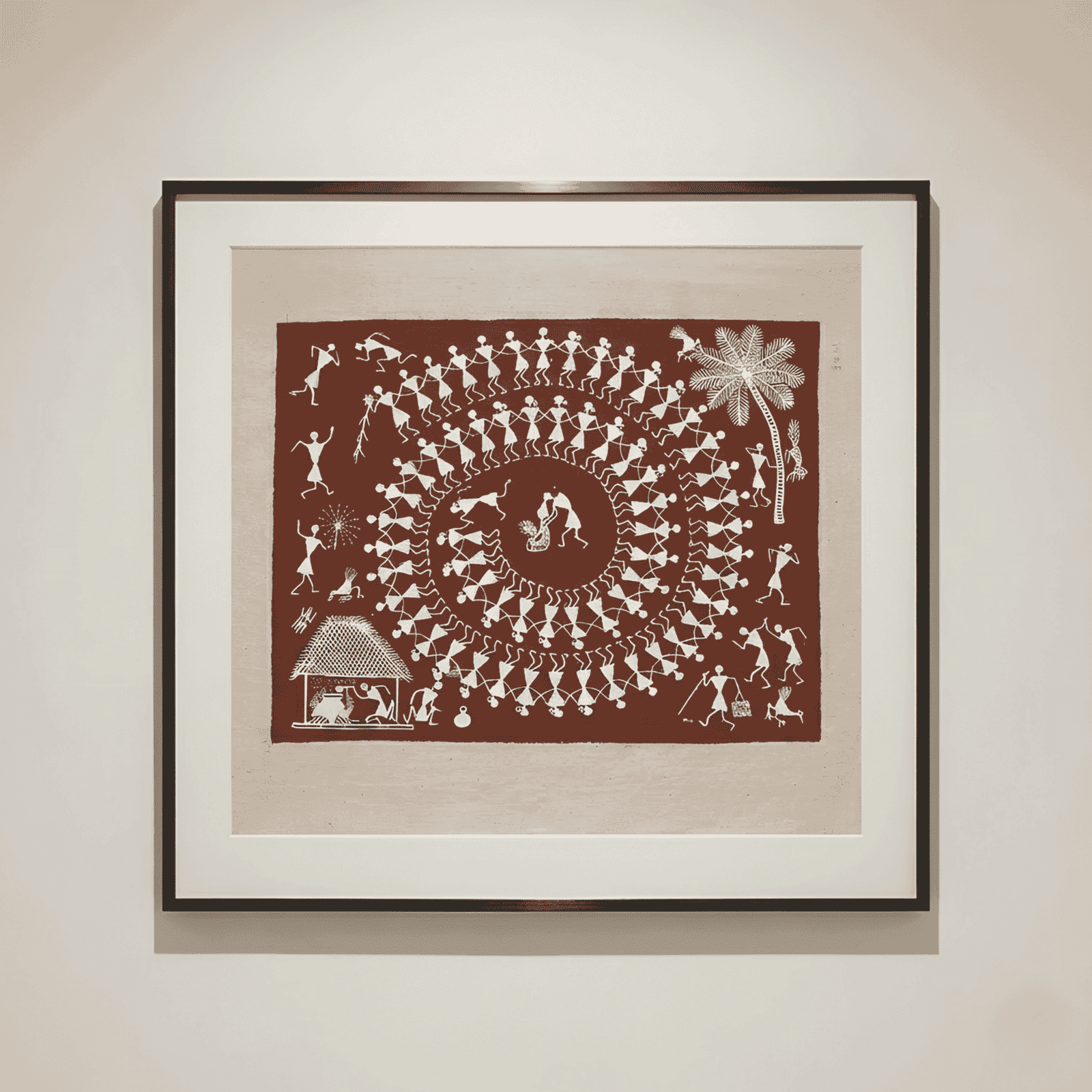 Authentic Warli Tarpa Dance Painting on Canvas by Sanjay Parhad – Traditional Indian Folk Art, Red Terracotta Wall Art