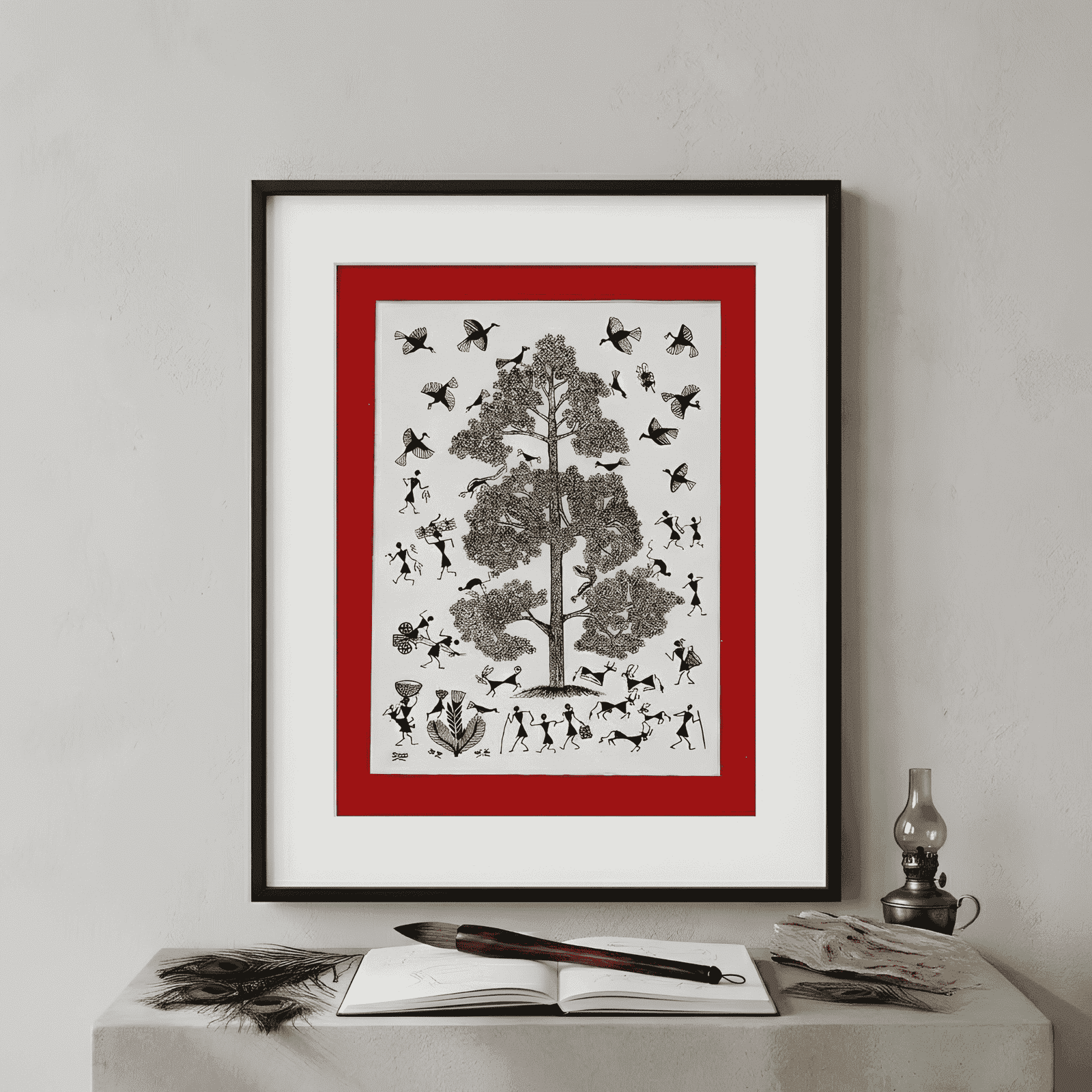 Authentic Warli Tree of Life Monochrome alternate view