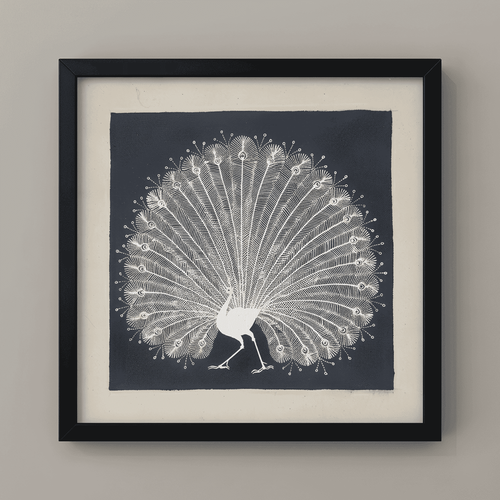 Handmade Warli Painting - Majestic Dancing Peacock