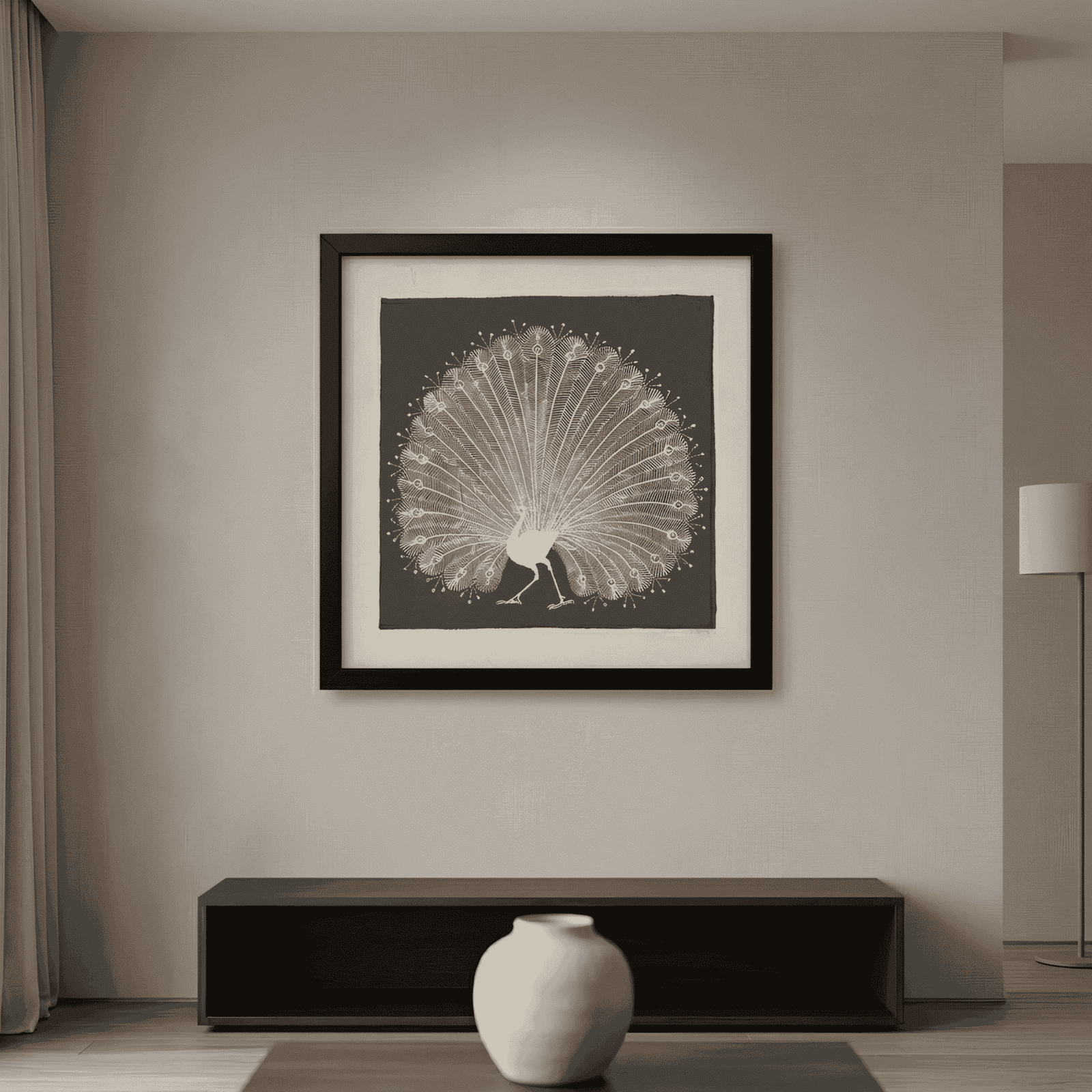 Handmade Warli Painting - Majestic Dancing Peacock alternate view