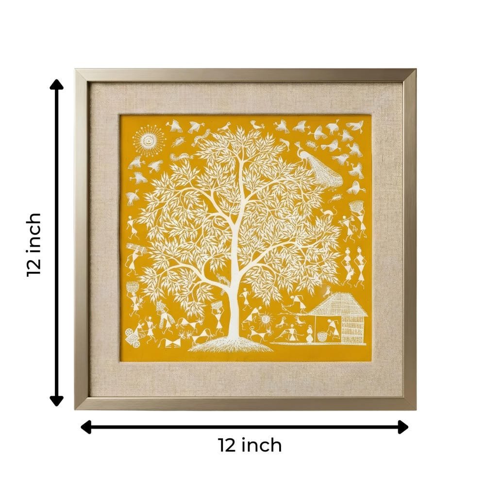 Original Warli Tree of Life Canvas Painting - Handmade Folk alternate view