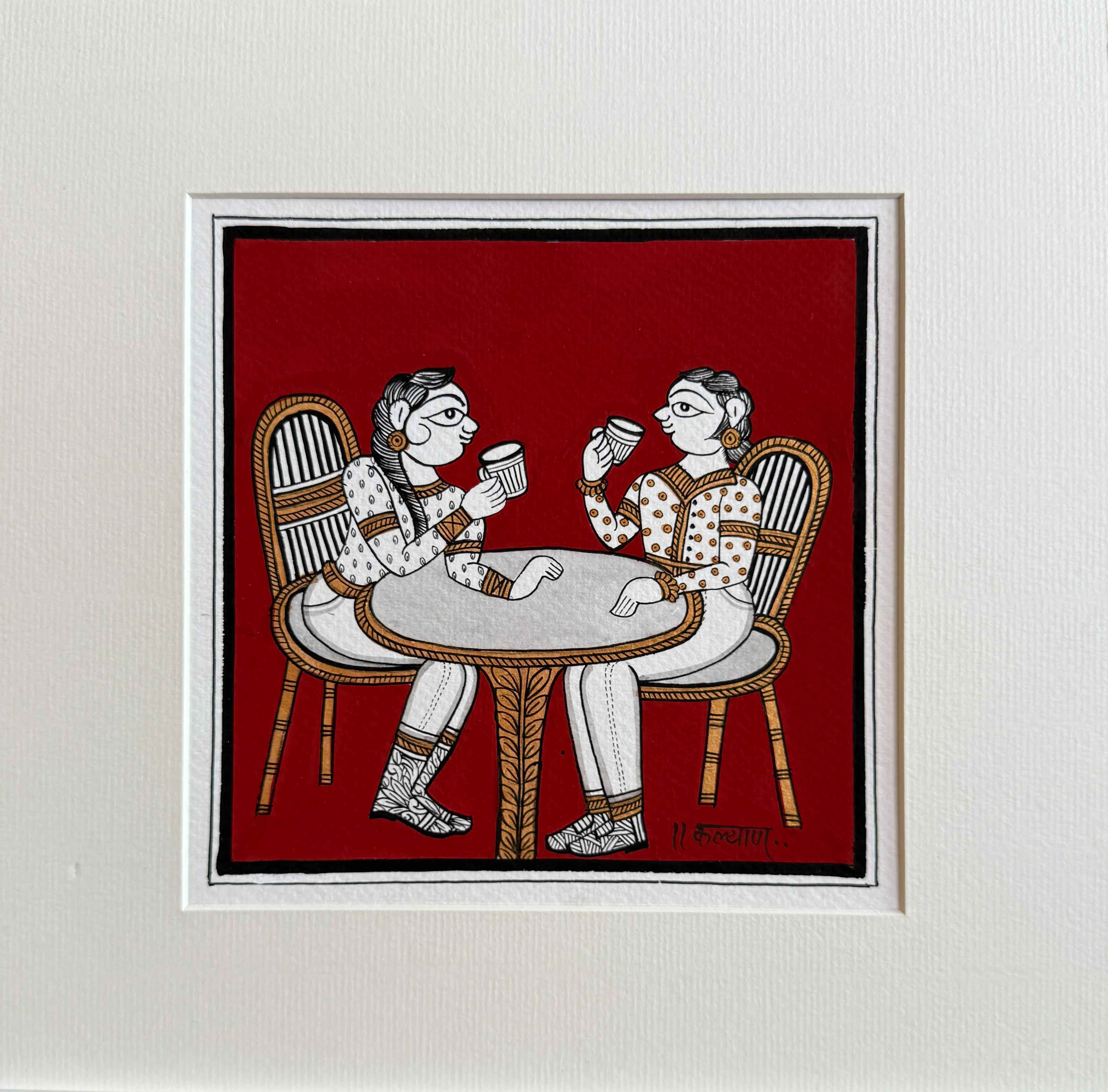 Coffee and Conversation: A Phad Painting alternate view